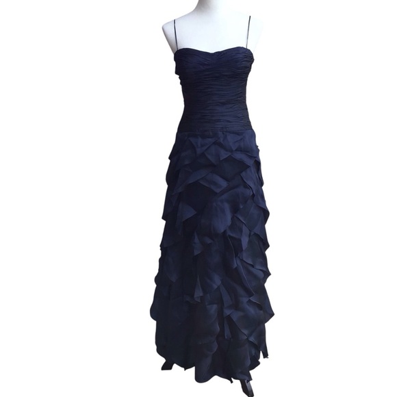Rickie Freeman Teri Jon Blue Layered Silk Evening Gown - Picture 1 of 8
